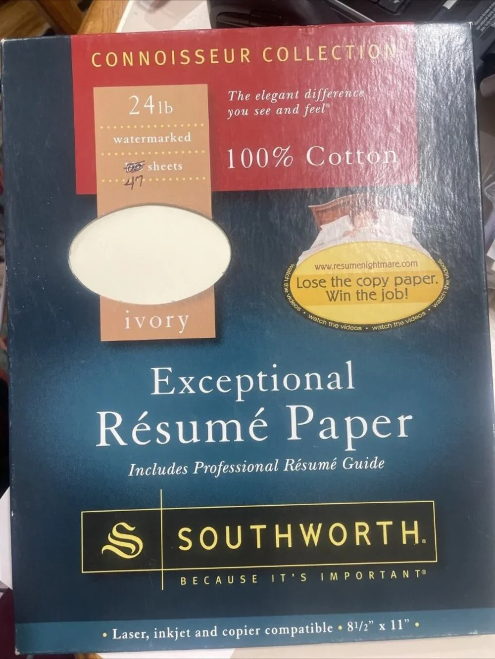 Southworth (47) Connoisseur Resume Paper Ivory Cotton 8.5x11 24lb Used Vintage